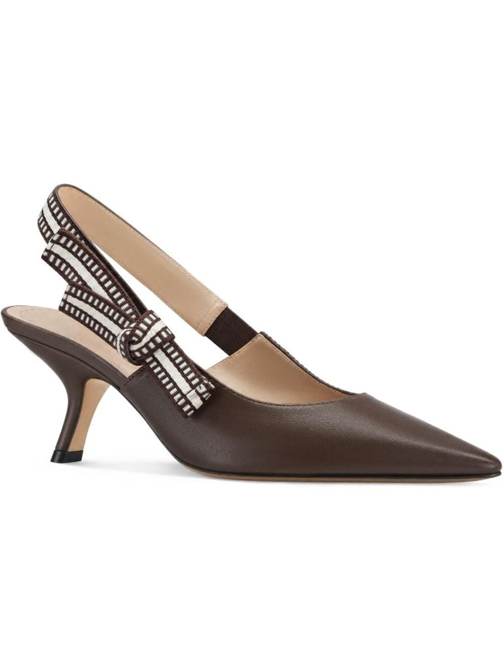 Women's Pu Dark Brown Kitten Heels Closed Toe Slip On Bowknot Work Dressy Shoes